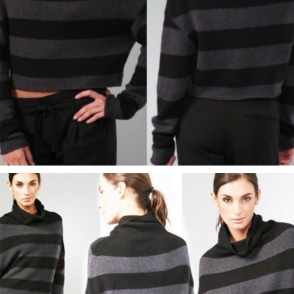 Vince Striped Black/Gray cropped Turtleneck Sweater